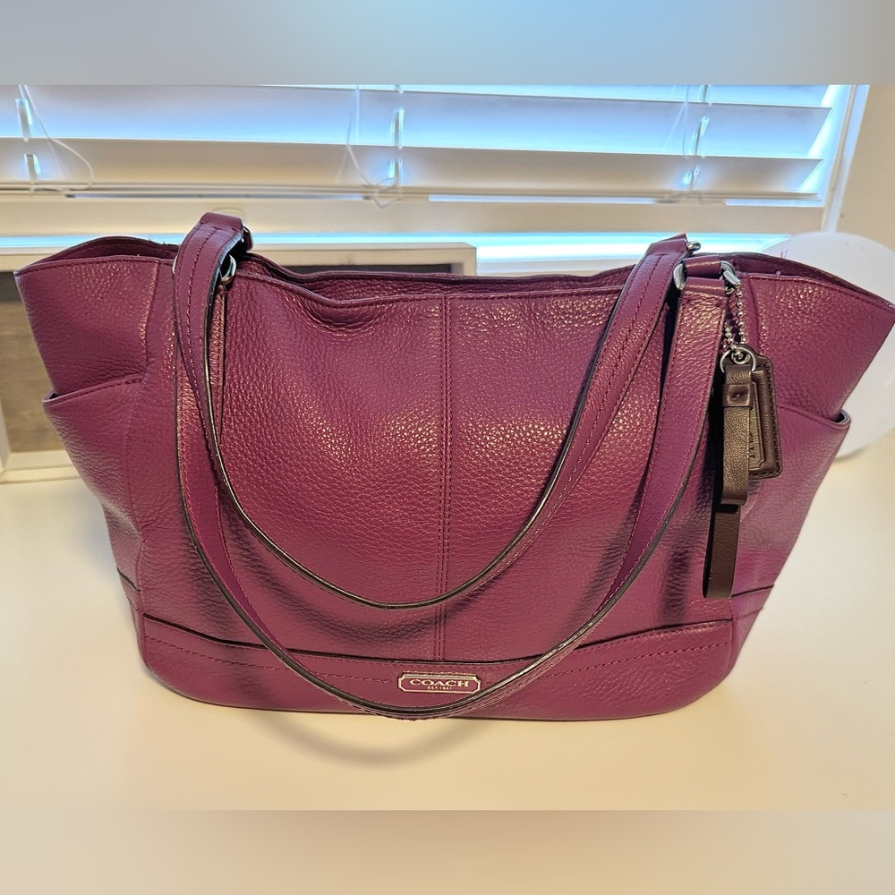 Coach Park Carrie Dark Pink/Purple Pebbled Leather Tote Shoulder Bag